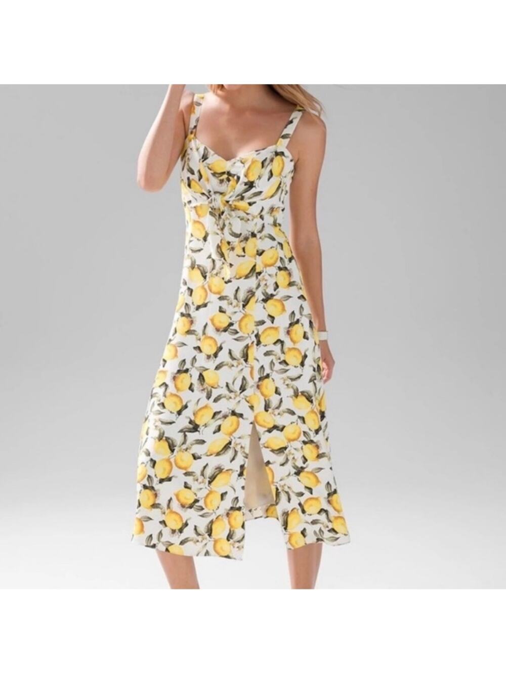 White House Black Market Amalfi Italy Lemon Midi Dress Women's 4 White Yellow